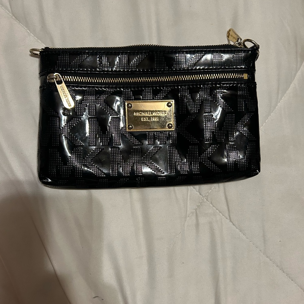 Michael Kors Black and Gold Logo Wristlet - See Info